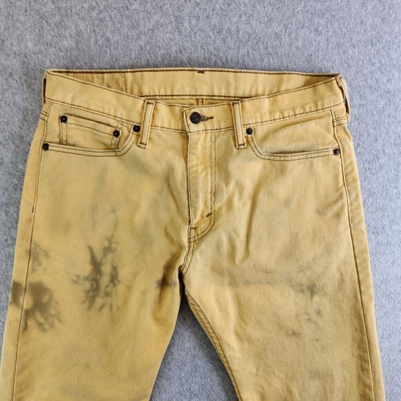 Levis 513 Jeans Mens 31X30 Yellow Distressed Tie Dye Slim Straight Stretch Denim - Picture 2 of 16